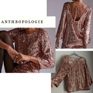 Anthropologie sequin top | Open back | New Years outfits | Copper sequins